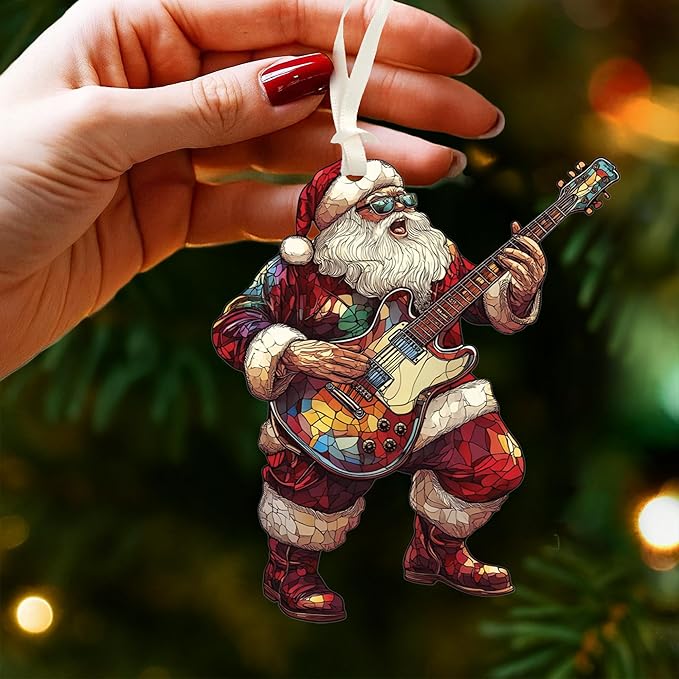 Santa Ornaments for Christmas Tree - 2025 Santa Claus Ornament with Guitar, Ideal Gifts for Music Enthusiasts, Unique Santa Claus Decor, Funny Ornaments Gifts for Celebrating Christmas 2025