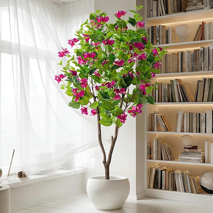 5FT Artificial Bougainvillea Tree Artificial Tree Tall Potted Fake Bougainvillea Trees for Outdoor Indoor Lifelike Potted Faux Plants with Wood Trunk and Flowers Office Wedding Home Decor