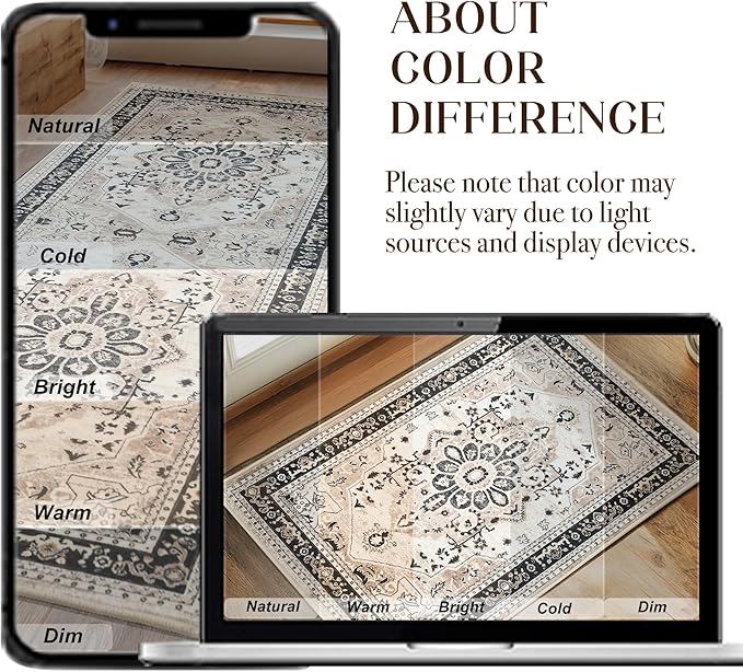 XWZO Washable Hallway Runner Rug 2x8ft — Non-Slip Low Pile Area Rug with Rubber Backing, Spill Resistant Soft Vintage Floor Carpet Runner for Kitchen Entryway Doorway Bedroom Corridor, Brown Beige