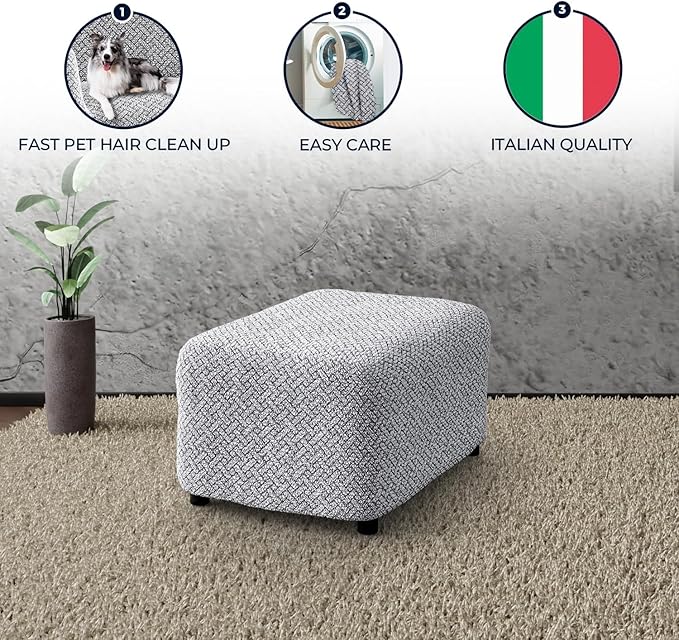 PAULATO BY GA.I.CO. Ottoman Slipcover - Stretch Stool Sofa - Pouf Protector for Pets and Kids - Soft Ottoman Cover - Durable Furniture Slipcovers - Microfibra Print Collection - Venezia Grey
