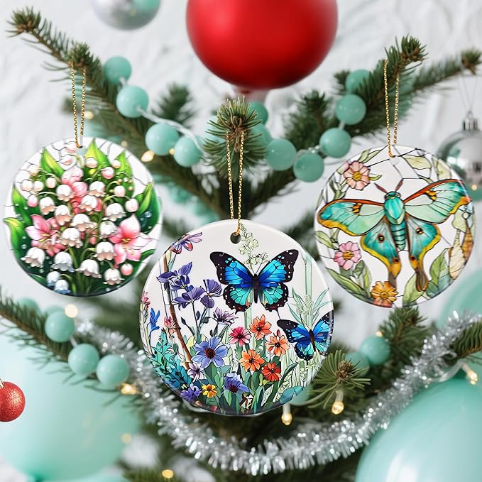 Christmas Ornaments, Dodosky 2.8in Ceramic Hanging Ornament, Xmas Decor, Christmas Tree Ornaments, Xmas Decorations for Tree, Holiday Ornament, Monarch Butterfly Decor, Butterfly Gifts for Women