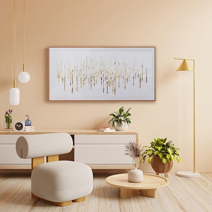 Wall Art Framed Artwork Wall Decor White Background Golden Decoration Golden Years Abstract Morden Canvas Painting For Bedroom Living Room Office Home Decor 20"X40"
