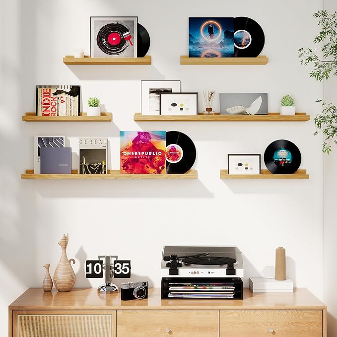 Axeman Picture Ledge Shelf, Floating Shelves for Decor Storage Set of 6, 24 inch Floating Wall Mounted Shelves, Wall Shelves with Lip for Living Room, Bedroom, Nursery, Bathroom, Kitchen, Oak
