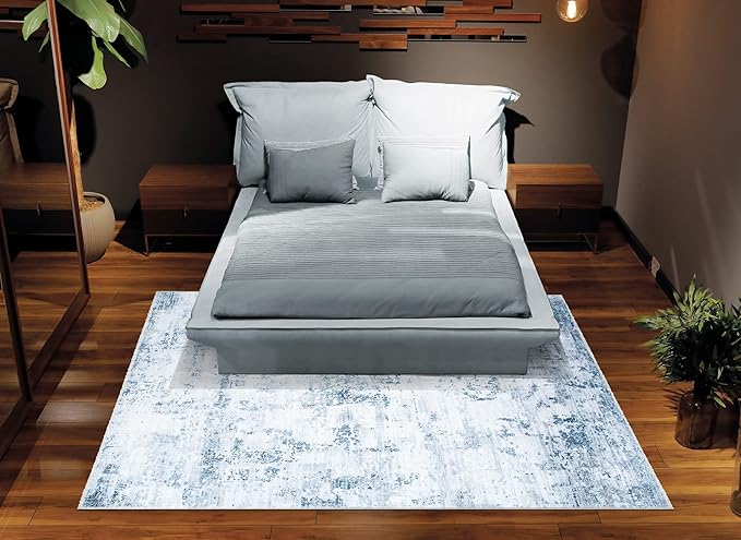 Bloom Rugs Caria Washable Non-Slip 6x9 Rug - Blue/Gray Modern Abstract Area Rug for Living Room, Bedroom, Dining Room, and Kitchen - Exact Size: 6' x 9'