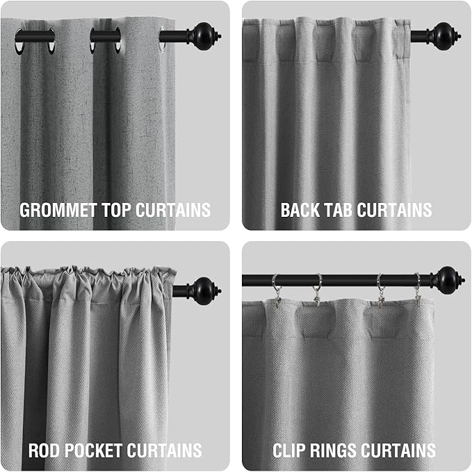 H.VERSAILTEX Curtain Rods for Windows 16.2 to 59.4 Inches 1 inch Diameter Adjustable Decorative Telescoping Curtain Rod with Brackets Heavy Duty Splicing Window Rods with Decorative Finials, Black
