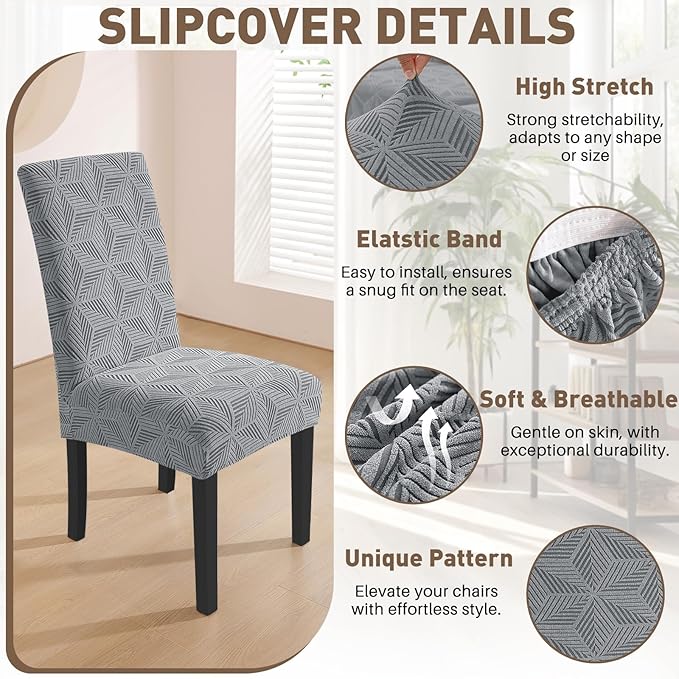 YEMYHOM Dining Chair Covers Set of 2, Stretch Dining Room Parsons Chair Slipcover, Removable Washable Furniture Protector for Home, Kitchen, Banquet (Light Gray)