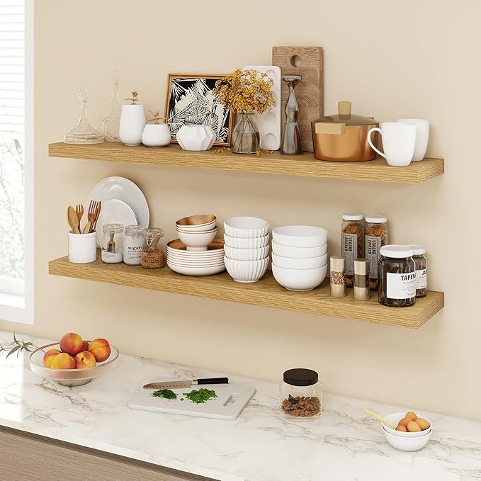 48 Inch Floating Shelves, 9.3" Deep Floating Shelf Wall Mounted, 48" Wall Shelves, Rustic Deep Bookshelf, Large Display Shelves & Storage Shelves for Bedroom, Living Room, Oak, Set of 1