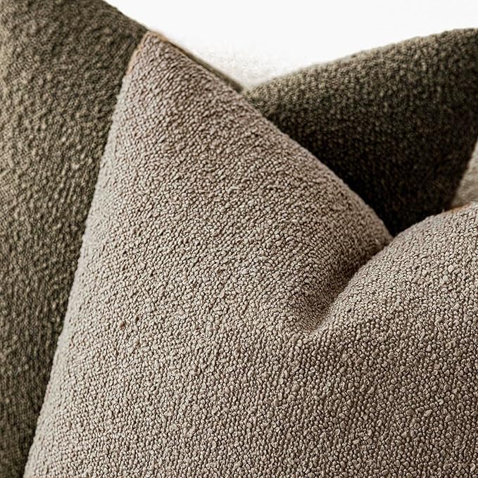 Foindtower Set of 2, Decorative Textured Boucle Throw Pillow Covers Accent Solid Pillow Cases Neutral Cozy Couch Cushion Case for Chair Sofa Bedroom Living Room Home Decor 26x26 Inch Light Khaki Tan