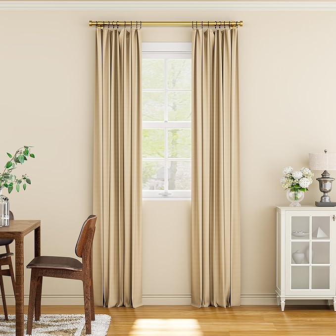 YaFex Heavy Duty Curtain Rods 32-60 Inch, 1 Inch Adjustable Curtain Rod for Windows, Gold Short Window Treatment Rods with Aluminium Finials, Easy Installation