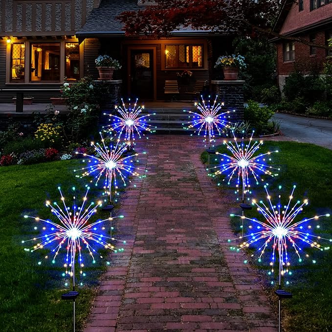 Solar Garden Firework Lights Outdoor Waterproof 6 Pack, 120 LED Sparklers, Colorful, for Patio, Backyard, Sidewalk, Christmas, Parties