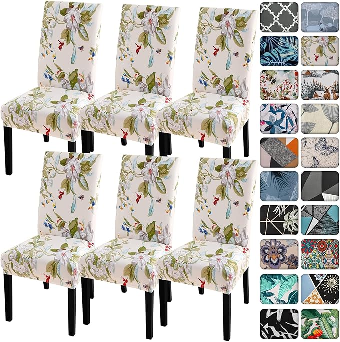 Senllori Dining Room Chair Covers Set of 6,Printed Pattern Parsons Chair Slipcovers Removable Washable Kitchen Seat Dining Chairs Protector Cover for Home or Party