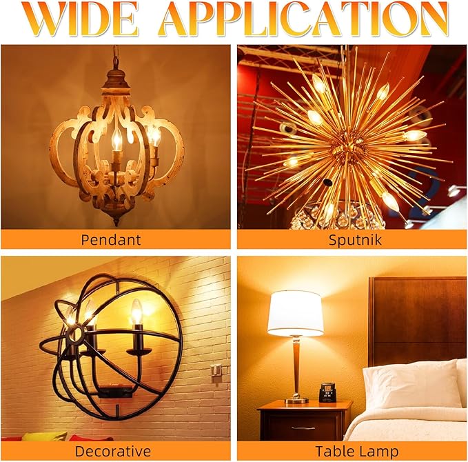 LED Candelabra Light Bulbs,4W, 40 watt Equivalent, E12 Bulb Non-Dimmable, 2200K Amber Warm Chandelier Bulb, B10 Candle Light Bulb, 90+CRI, 400LM, Amber Glass Finish, 6 Pack