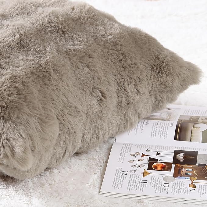 MADIZZ Pack of 2 Thick Plush Wool Throw Pillow Covers 12x20 Inch Taupe Soft Neutral Decorative Throw Pillows Accent Boho Cushion Covers for Couch Sofa Bedroom Pillow Shell