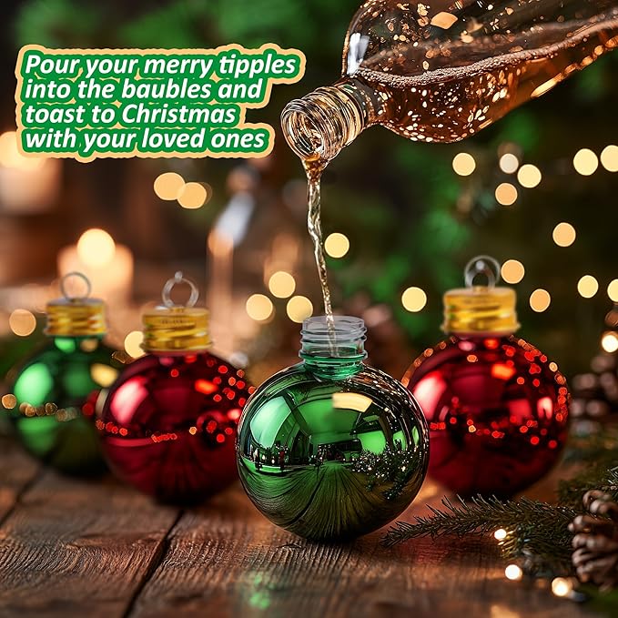 6 Pcs Christmas Ornaments Balls, 3oz Gold-Plated Reusable Fillable Christmas Plastic Ornament Balls for Christmas Tree Hanging Decoration and White Elephant Gifts