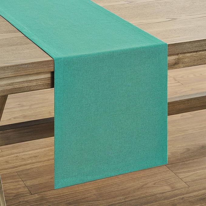 ZeeMart Basic Linen Style Table Runner, 14 x 36 Inch Teal Chambray, Rustic Farmhouse Teal Table Runners 36 Inches Long, Everyday Polyester Table Runner - Machine Washable & Easy Care