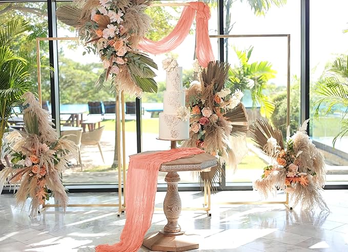 12 Pack Coral Cheesecloth Table Runner 10FT Cheese Cloths for Wedding Decor, 20x120inch Rustic Boho Gauze Table Runners for Wedding Party Bridal Shower Table Decoration