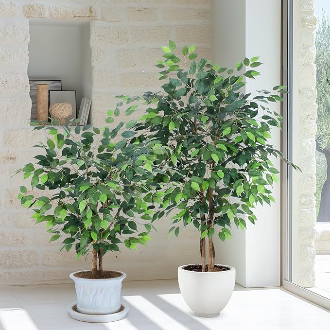 Artificial Ficus Tree 5ft, Artificial Plants Indoor with Realistic Leaves & Trunk, Fake Plants for Home Office Living Room Decor.