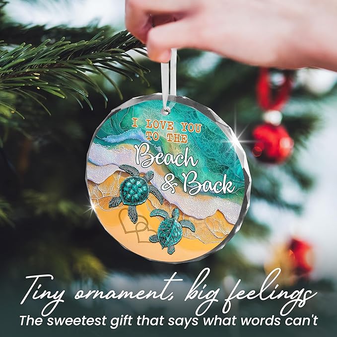 Christmas Couple Gifts for Her Him Boyfriend Girlfriend - Glass Christmas Ornaments 2025 for Tree Decorations - Wedding Anniversary Couples Gifts for Husband Wife Men Women, Sea Turtle Decor