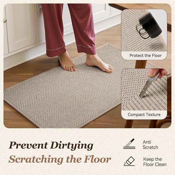 AMOAMI Kitchen Rugs and Mats, Non Slip Washable Kitchen Mats for Floor, Absorbent Quick Dry Kitchen Runner for in Front of Sink，Kitchen Rugs Sets of 2, 17"*30"+17"*47", Beige