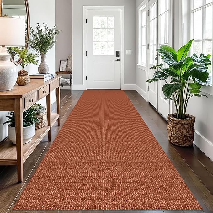 EARTHALL Runner Rug 3x12 Ft Washable Runners for Hallways Extra Long Woven Non Slip Entryway Runner Braided Kitchen Runner Indoor Outdoor Carpet Runners for Entryway, Hall, Foyers, Rustic Orange/Tan