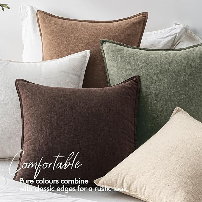 EMEMA Throw Pillow Covers Decorative Linen Pillow Covers 20x20 Inch Light Olive Green Boho Farmhouse Neutral Couch Throw Pillows for Bed Pack of 2 Accent Pillowcase Modern Sofa Cushion Livingroom Home