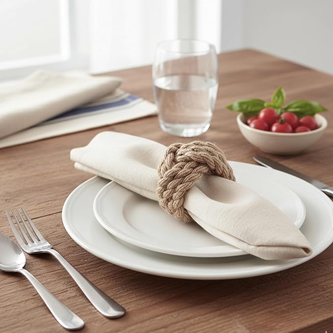 ALPHA Living HOME Woven Napkin Rings Set of 6 - Nautical Napkin Ring Premium 100% Jute Napkin Rings Table Decor with Rustic Charm for Harvest, Thanksgiving, Christmas, Parties & Dining(Brown)