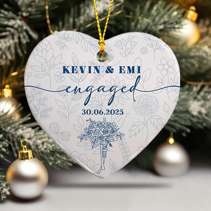 Personalized First Christmas Married Ornament 2025 – Ceramic Heart Wedding Ornament – Christmas, Anniversary, Engagement, Newlywed Gift for Couple – Custom Photo Keepsake Decoration