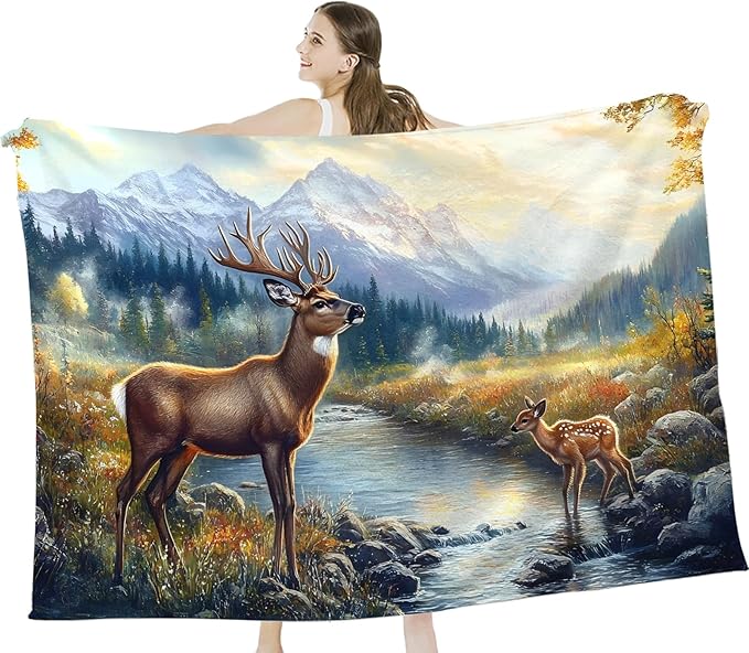 Tijuboni Elk Deer Throw Blanket Mountain Cabin Gifts for Women Men Girls Boys Kids Adults Soft Flannel Fleece Blanket for Couch Sofa Bed Home Decor 40"x50"