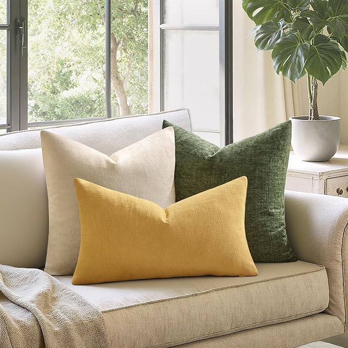 MIULEE Gold Couch Pillow Covers 12x20 Inch, Set of 2 Soft Chenille Decorative Lumbar Throw Pillow Covers Farmhouse for Sofa Living Room Bed