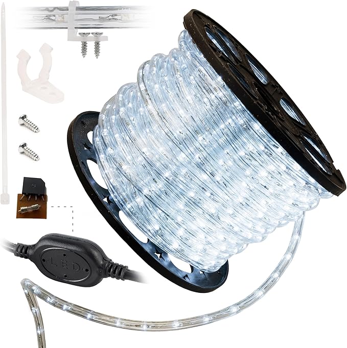 WYZworks 1656LEDs, 150ft LED Outside Rope Lights, Waterproof Permanent Outdoor ETL Certified Connectable Clear Tube, Christmas Palm Tree Holiday Decorative Landscape Patio Accent Lighting - Cool White
