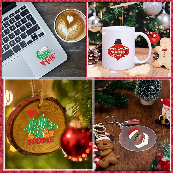 Fainne 100 Pcs Christmas Word Stickers for Crafts Christmas Vinyl Inspirational Stickers Waterproof Xmas Decals for Ornament Ball Wooden Cup Glass Water Bottle Decoration, 50 Style(Santa)