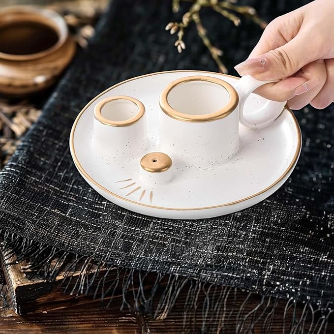 4-in-1 Palo Santo Holder for Burning Sage and Sticks, 5.9-Inch Ceramic Incense Burner and Ash Catcher Tray with Handle for Meditation Home Zen Decor