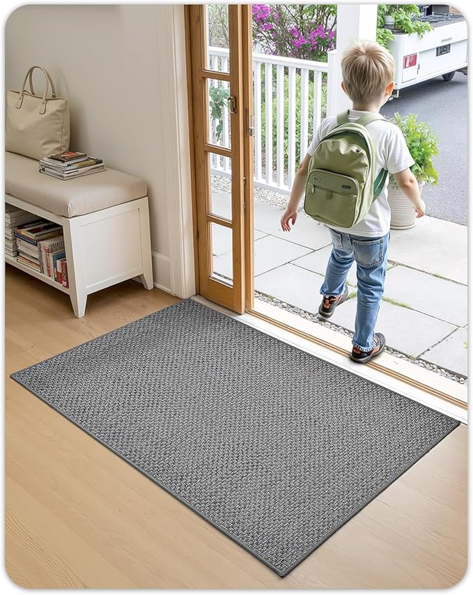 Color&Geometry Ultra-Thin Indoor Door Mat, 17"x29" Low-Profile Non-Slip Entryway Rug with Modern Geometric Texture, Washable Doormat for Indoor Entrance, Front Door, Light Grey (Rolled-up NO Creases)