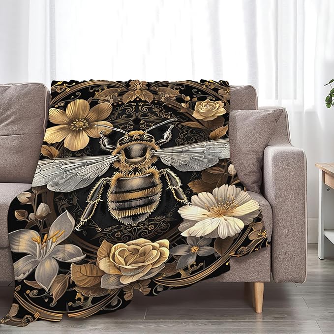 Tijuboni Bee Throw Blanket Bee Gifts for Women Men Girls Boys Kids Adults Soft Flannel Fleece Blanket for Couch Sofa Bed Home Decor 40"x50"