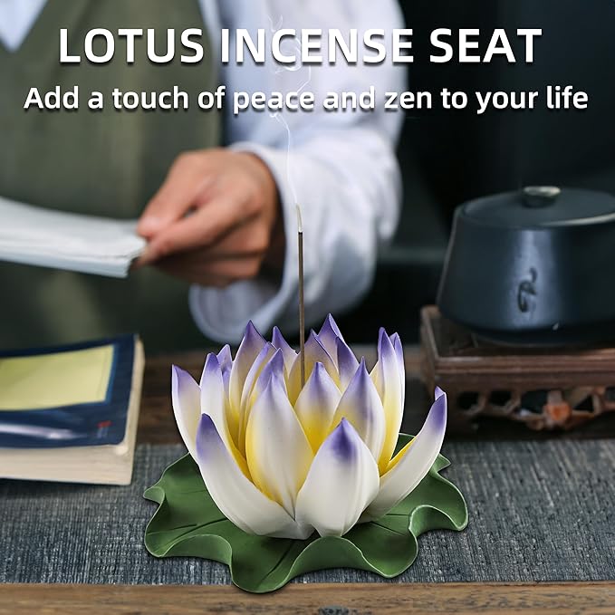 Lotus Incense Burner - Incense Burner Holder for Home Incense Holder Decor Incense Holder for Sticks Yoga, SPA (Z7-Blue-Yellow)