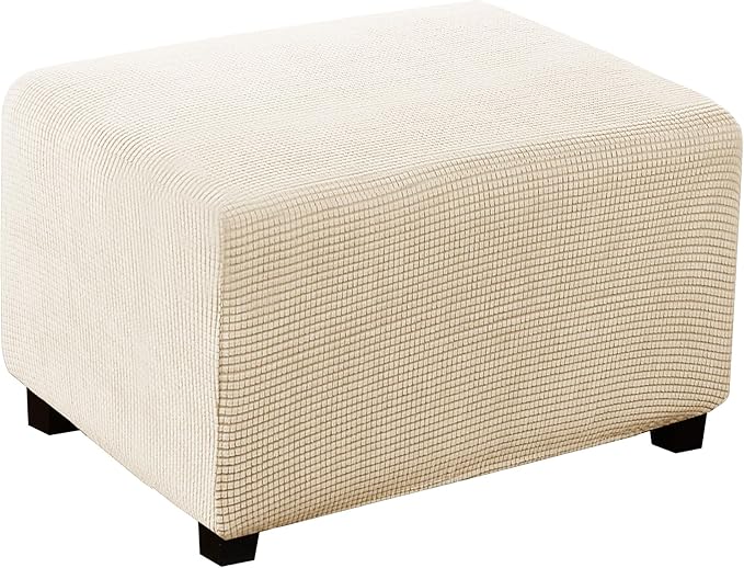 Turquoize Stretch Ottoman Cover Ottoman Slipcover Sofa Cover Footstool Protector Storage Ottoman Covers Furniture Protector Soft Rectangle slipcover with Elastic Bottom (X-Large, Biscotti Beige)