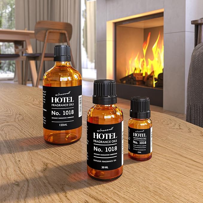 AirScent Hotel Diffuser Oil No. 1018 - Bergamot, Sandalwood Amberwood - Hotel Scent Dupe - Premium Fragrance Oil for Ultrasonic and Waterless Diffusers and Crafting - 30 ml, 1 fl oz Glass Bottle