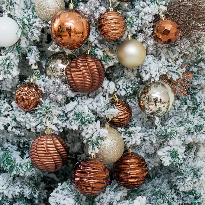 XmasExp 16ct Christmas Balls Ornaments - Shatterproof Large Hanging Ball Decorative Xmas Balls for Holiday Wedding Party Xmas Tree Decoration(3.15"/80mm, Brown and Champagne)