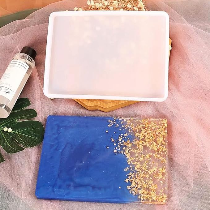 Woohome Large Silicone Resin Tray Mold, 7.8×11.8 inch/ 5.9×9.8inch Rectangle Plate Epoxy Resin Casting Mold for DIY Faux Agate Tray, Serving Board, Coaster, Home Decor