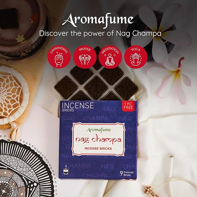Nag Champa Incense Bricks (2 x 9 Bricks) & Tree of Life Exotic Incense Burner by Aromafume | Made with Sandalwood, Jasmine, Ylang Ylang & Champa Flower | Natural, Smokeless, Non Toxic Bricks