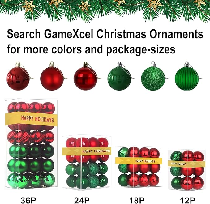 Red & Green 3.2" Large Christmas Balls - Christmas Tree Decoration Ornaments Shatterproof Hanging Balls for Birthday Halloween Holiday Wedding Decorations Set of 24pcs