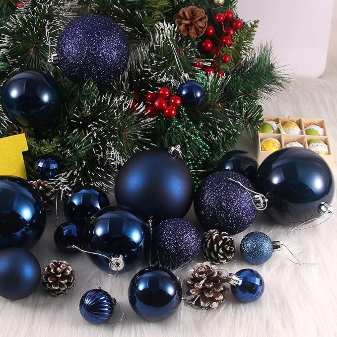 Navy Blue 2.5" Christmas Balls Christmas Tree Decoration Ornaments Shatterproof Hanging Balls for Birthday Halloween Holiday Wedding Decorations Set of 10pcs