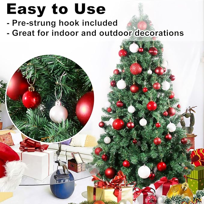 GameXcel Christmas Balls Ornaments for Xmas Tree - Shatterproof Christmas Tree Decorations Small Hanging Ball Red & White 1.6 Inch x 36 Pack