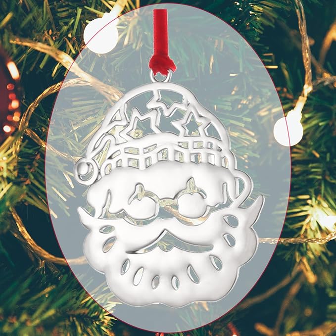 Santa Christmas Ornament -Silver Christmas Tree Ornament Set - Metal Hanging Ornament for Christmas Tree - Christmas Ornament Holidy Annual Keepsake (Santa)