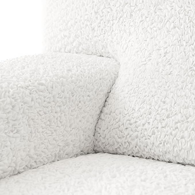 PAULATO BY GA.I.CO. Small Ottoman Cover Stool Cover Pouf Slipcover - Soft Polyester Fabric Slipcover - 1-Piece Form Fit Stretch Furniture Protector - Microfibra Collection - Crisp White (Ottoman)