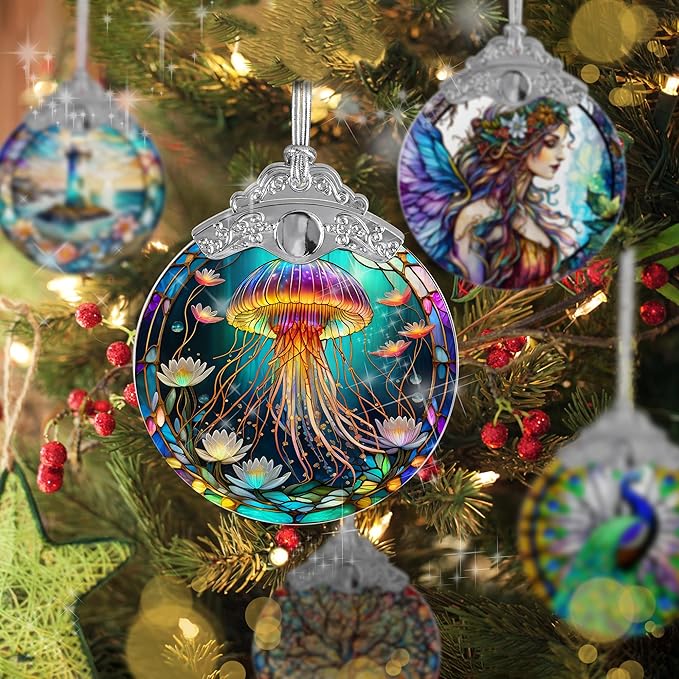 Stained Glass Suncatcher, Jellyfish Ornament for Christmas Tree, Holidays Decor, Home Decoration and Gifts