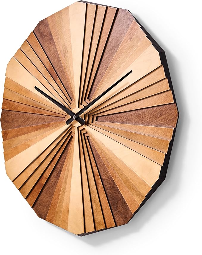 Parametric Wood Wall Clock, 3D Birch Plywood Layered Acoustic Wooden Decorative Clock (Large)