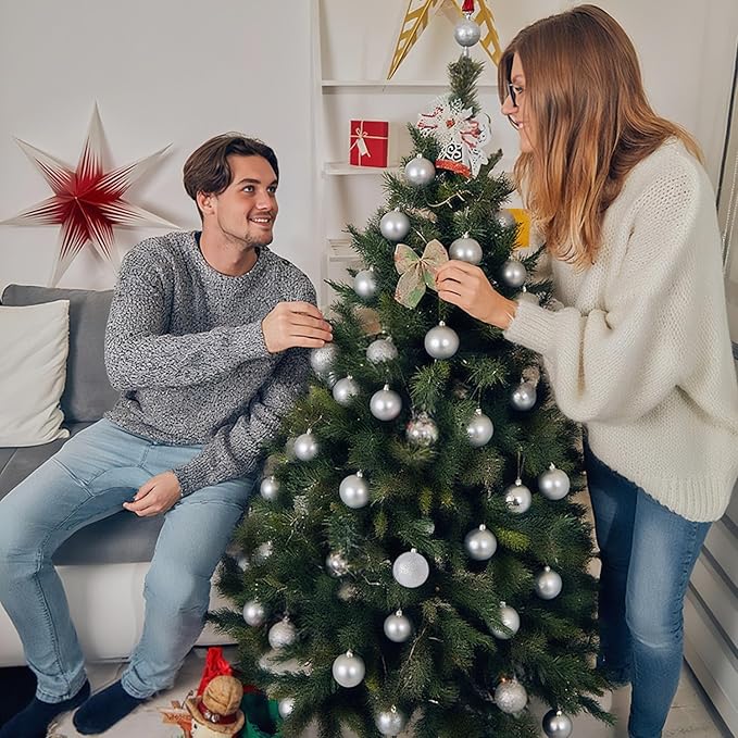 24ct Mini Christmas Balls Ornaments for Xmas Christmas Tree - Small Shatterproof Decor Hanging Ball for Holiday Wedding Party Decoration 1.18 Inch/30mm, Silver