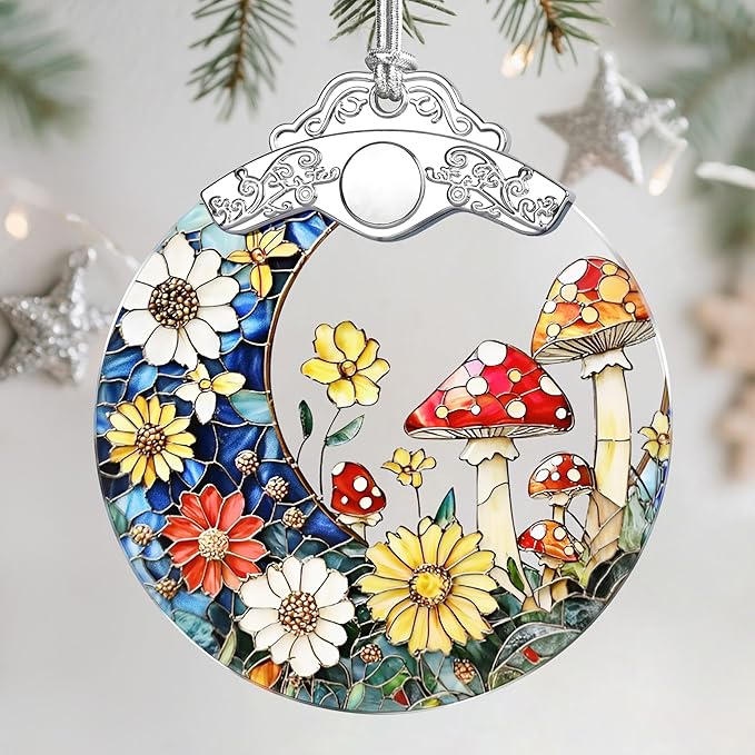 Christmas Ornaments: Stained Glass Ornament, Christmas Tree Ornament, Hanging Ornaments for Home Decor & Xmas Tree Decorations – Exquisite Holiday Decor, Gifts & Holiday Present - Mushroom