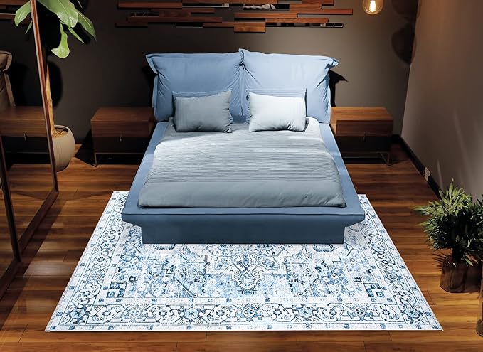 Bloom Rugs Caria Washable Non-Slip 9x12 Rug - Blue Traditional Area Rug for Living Room, Bedroom, Dining Room, and Kitchen - Exact Size: 9' x 12'